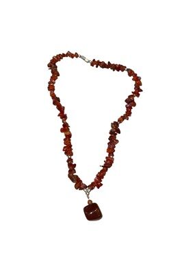 Carnelian Chip Necklace Pendant Boho Natural Stone Red Brown Gemstone J25